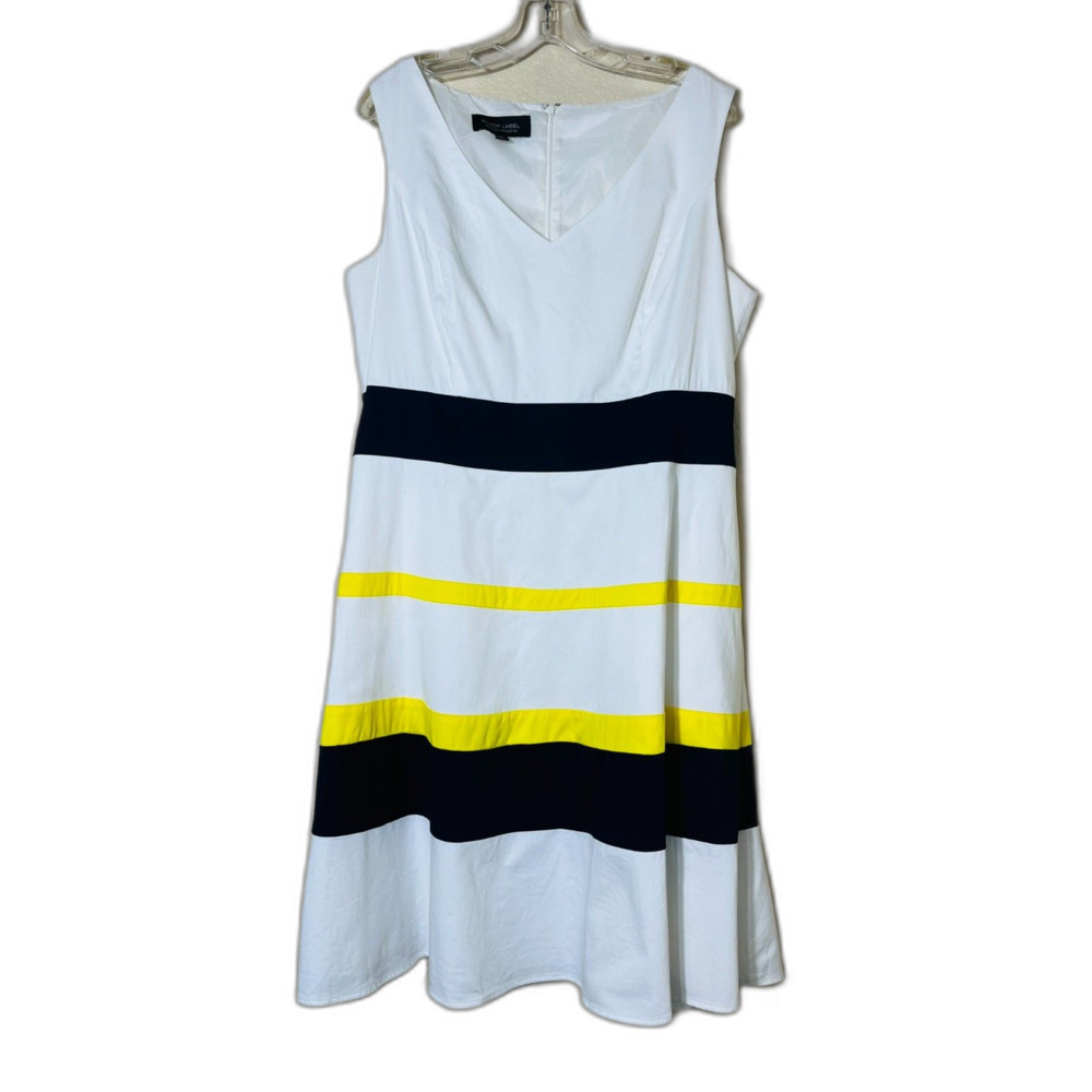 Black Label Evan Piccone White Black Yellow Sleeveless Preppy Dress 16 Women